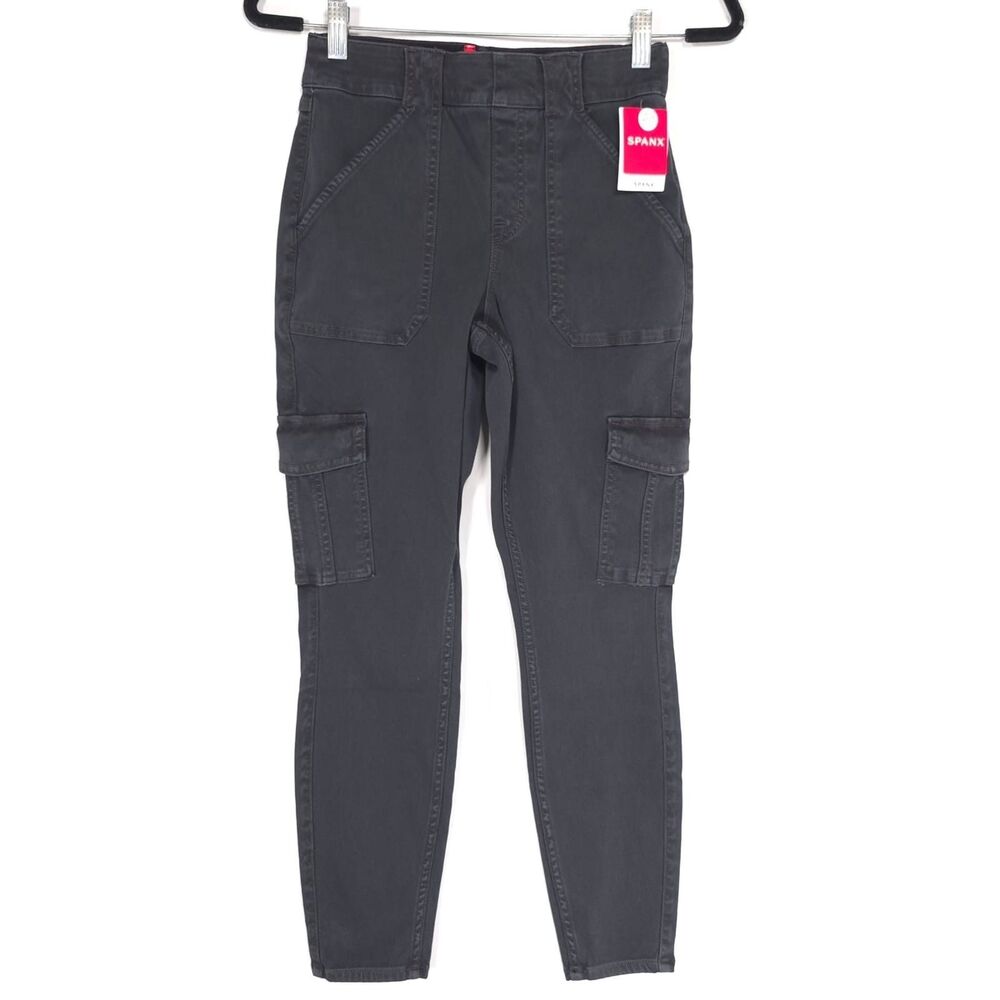 SPANX New Stretch Twill Cargo Pants‎ Black Petite MEDIUM Ankle High Rise 20311Q